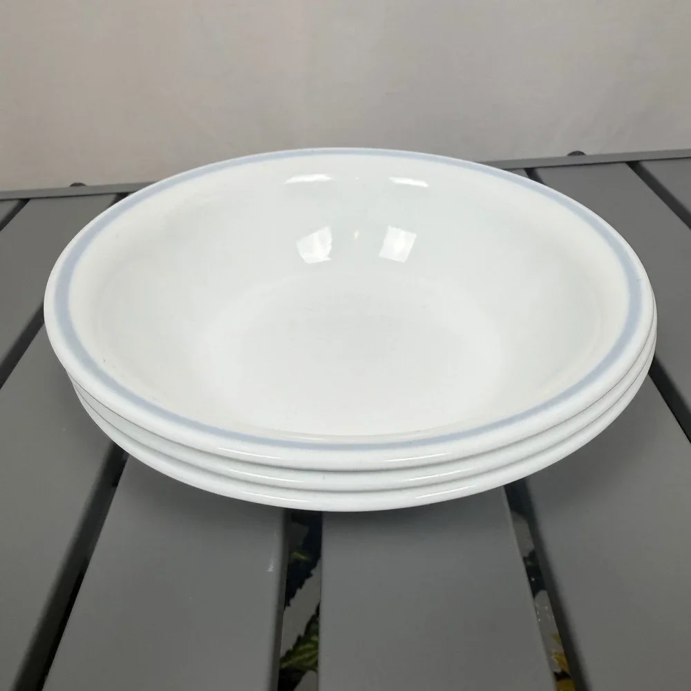 Set of 3x Corelle by Corning Blue Rim White Cereal Soup Bowls USA Vitrelle 6.25